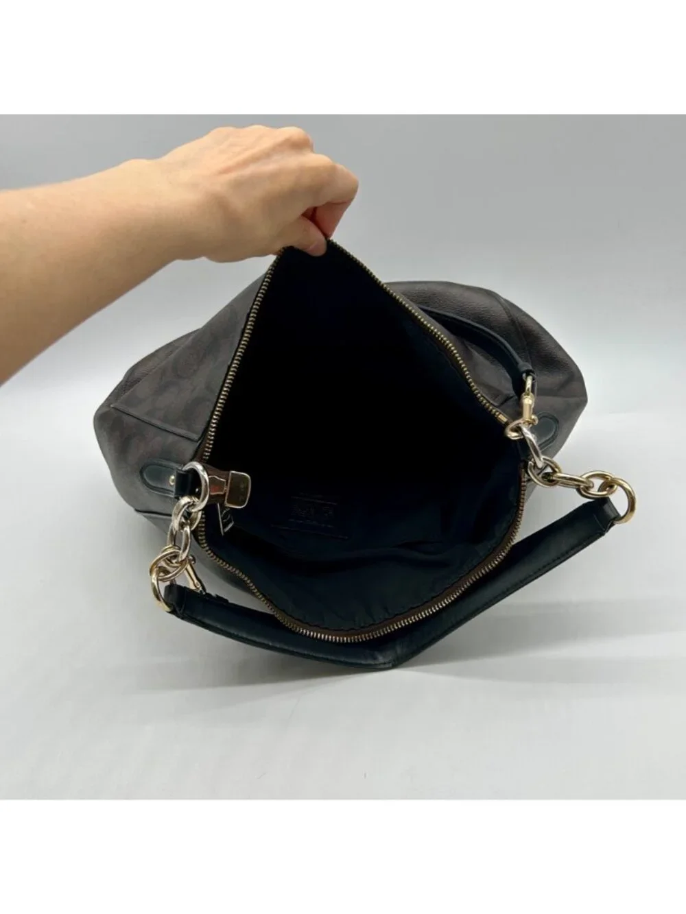 Coach Brown Signature Coated Canvas Hobo Shoulder Bag